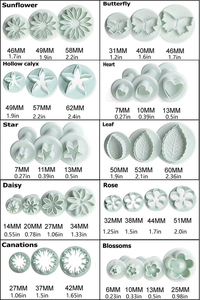 Elinka Flower Fondant Cutters,73Pcs Cake Cookie Cutter Plunger Sugarcraft Alphabet Letters Decorating Tools,Sunflower Rose Leaf Butterfly Heart Star Carnation Hollow Calyx Cutter Molds,Icing Modelling Kit - Image 2